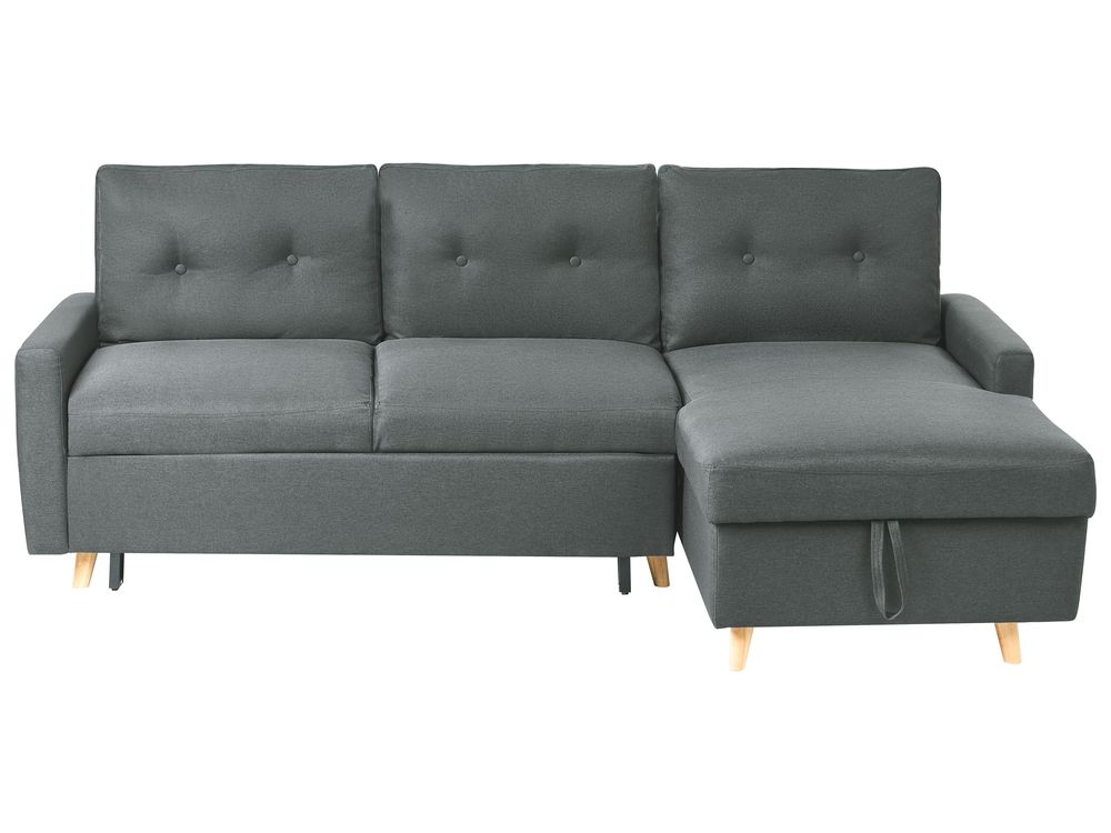 Left Hand Corner Sofa Bed with Storage Dark Grey FLAKK Beliani.co.uk