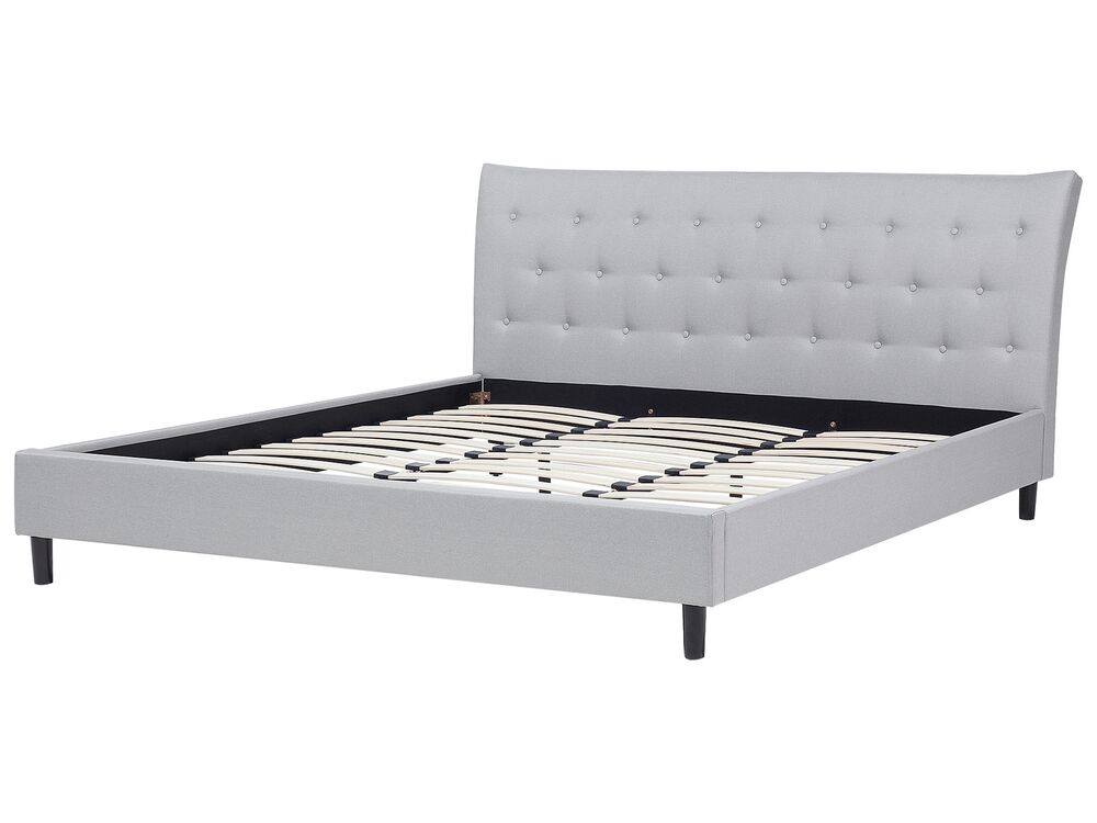 Letto Matrimoniale In Tessuto Grigio Chiaro Stile Chesterfield 160x200 Cm Con Rete A Doghe Inclusa