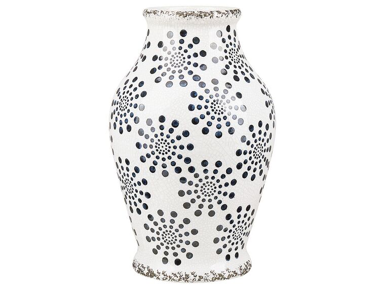 Vaso de cerâmica grés branca e azul marinho 25 cm NEMEA_810772