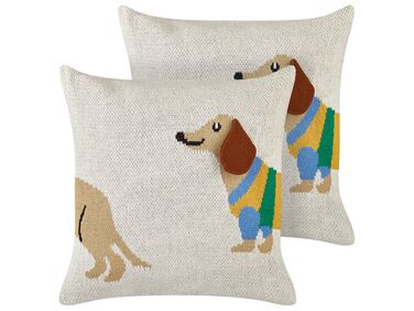 Conjunto de 2 almofadas decorativas com motivo de cão em algodão creme 45 x 45 cm BATTAL