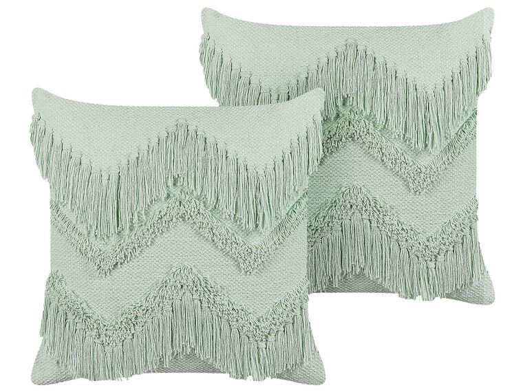 Conjunto de 2 almofadas decorativas em algodão verde claro com borlas 45 x 45 cm BACOPA_839936