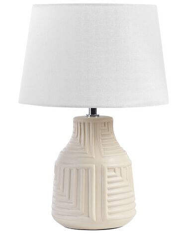 Lámpara de mesa de cerámica/lino beige/blanco 42 cm OZAMA