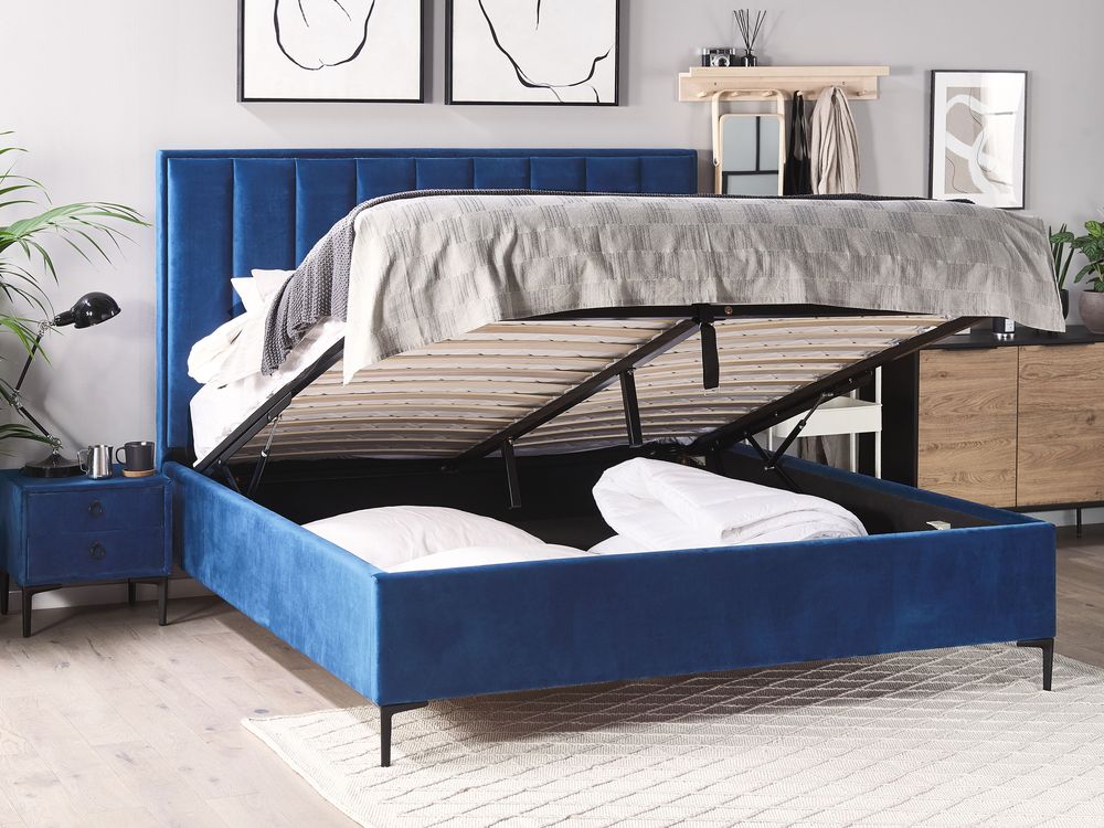 Velvet EU Double Size Bed with Storage Blue SEZANNE ex Factury at