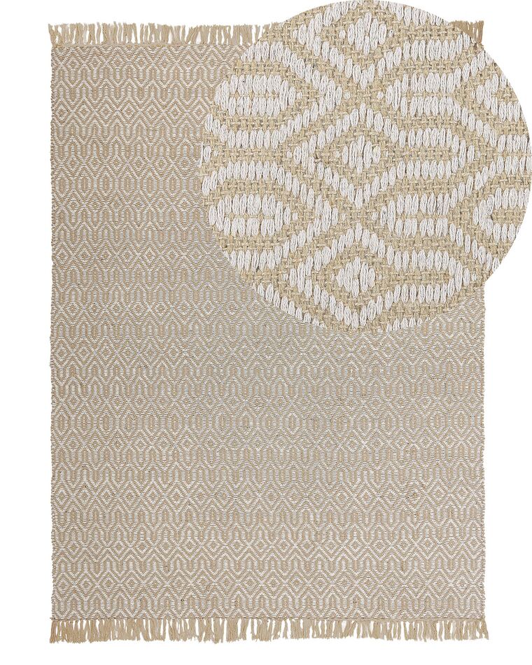 Teppich beige 140 x 200 cm geometrisches Muster Kurzflor zweiseitig POZANTI_807432