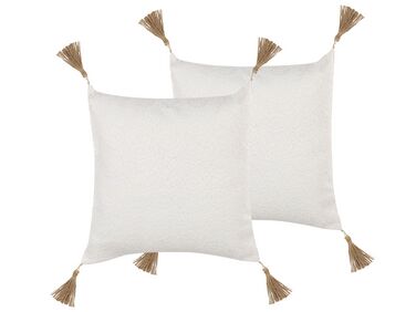 Set of 2 Embossed Cushions with Tassels 45 x 45 cm White AZALEA