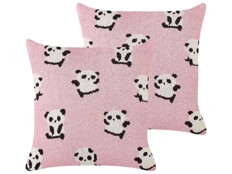 Conjunto 2 almofadas decorativas em algodão rosa com padrão de pandas 45 x 45 cm TALOKAN_905423