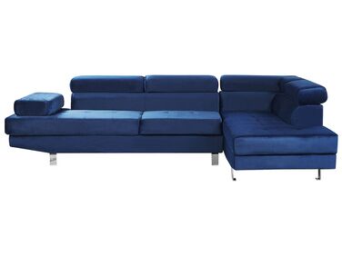 Left Hand Corner Velvet Sofa Navy Blue NORREA
