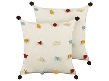 Set of 2 Cotton Cushions 45 x 45 cm Light Beige FUSSEL