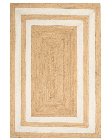 Teppich Jute beige 160 x 230 cm geometrisches Muster Kurzflor GEMEREK