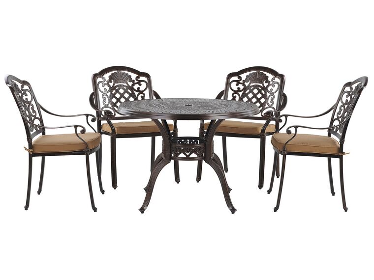 Zestaw ogrodowy metalowy stół i 4 krzesła brązowy SALENTO_765272