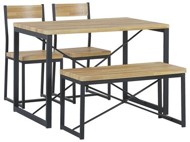 Zestaw do jadalni stół 2 krzesła i ławka jasne drewno z czarnym FLIXTON