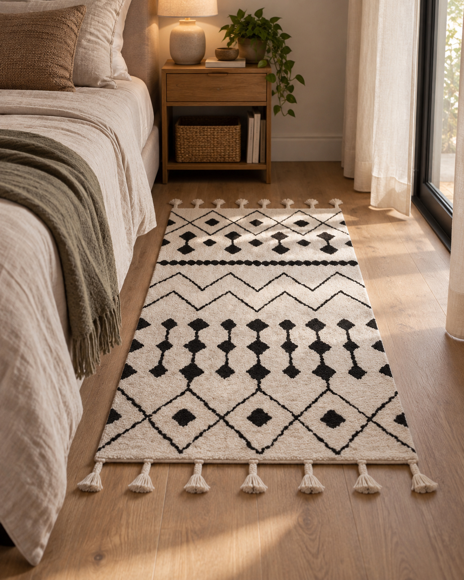 Teppich Baumwolle weiß / schwarz 80 x 150 cm geometrisches Muster ...