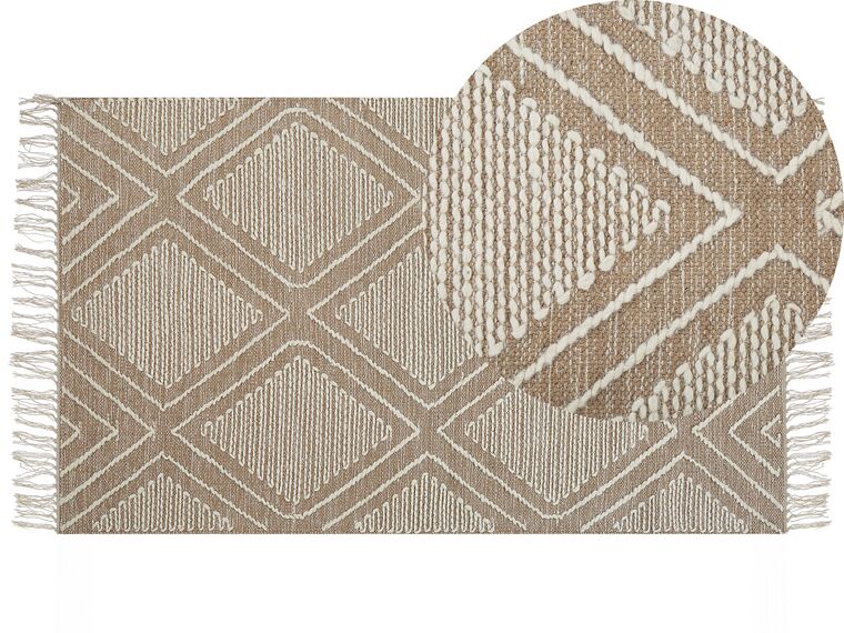 Teppich Baumwolle beige / weiß 80 x 150 cm Kurzflor KACEM_831133