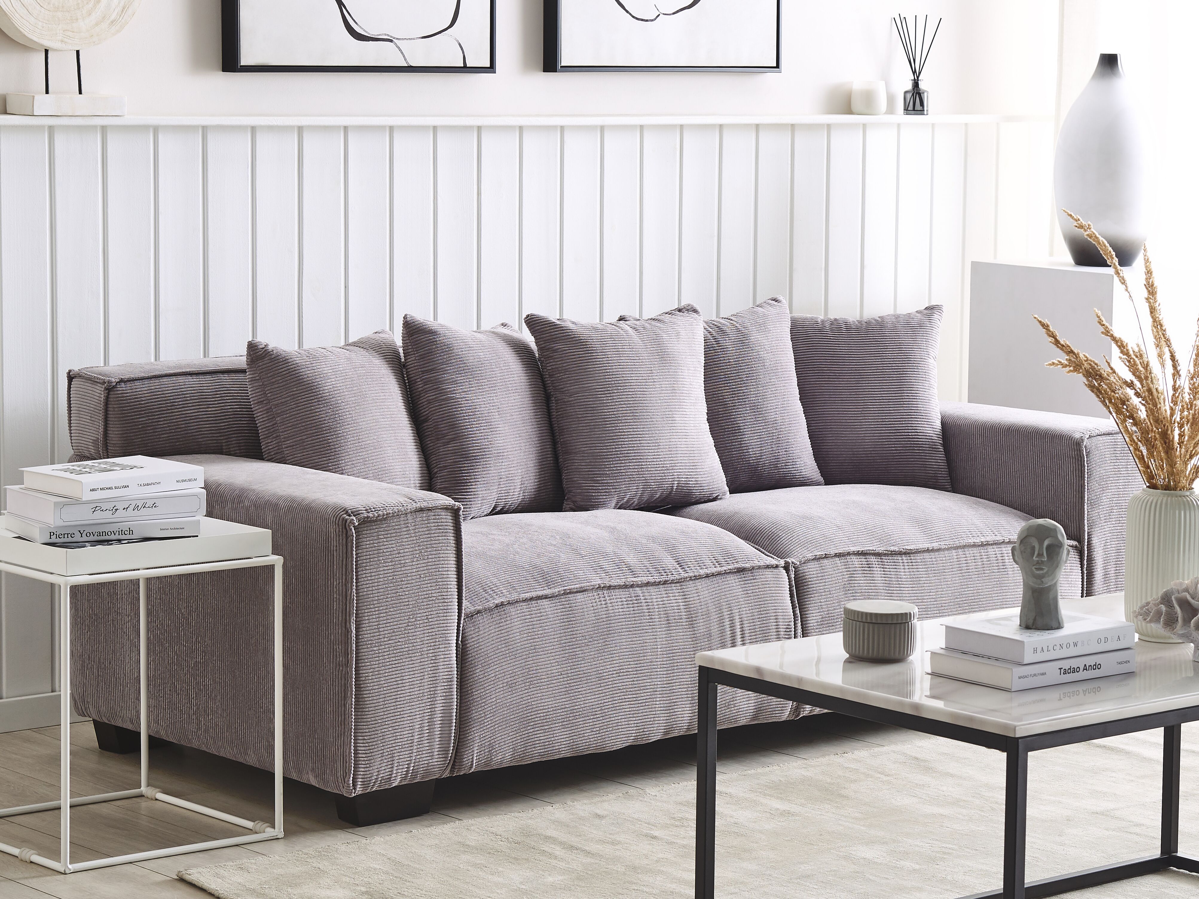 3 Seater Corduroy Sofa Light Grey VISKAN Beliani.fr