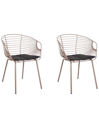 Set of 2 Metal Dining Chairs Beige HOBACK