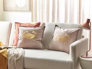 Set of 2 Velvet Cushions Crab Motif 45 x 45 cm Taupe BOSSIELLA