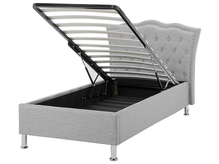 Šedá čalouněná postel Chesterfield s úložištěm 90x200 cm METZ_799471