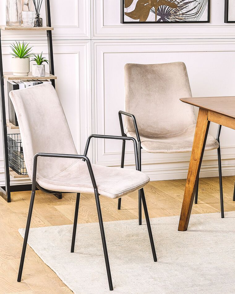 Set of 2 Velvet Dining Chairs Taupe JEFFERSON Beliani.co.uk