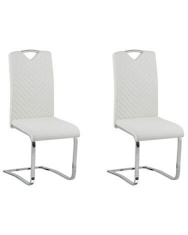 Conjunto de 2 sillas de comedor de piel sintética blanco crema/plateado PICKNES