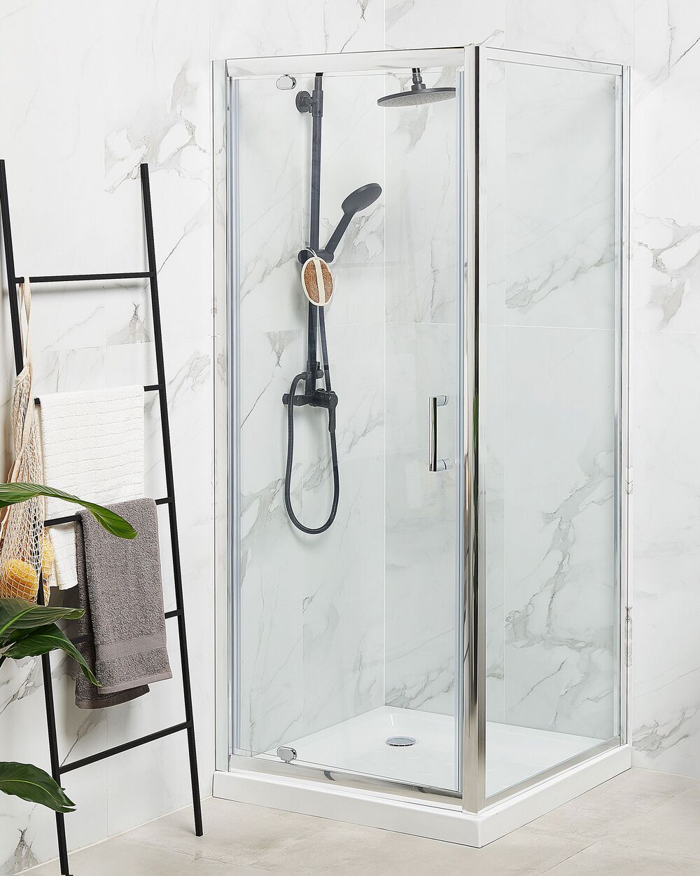 Mampara de ducha de vidrio templado transparente/plateado 185 x 70 cm DARLI  