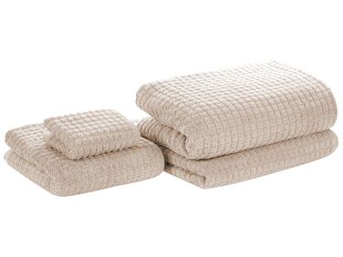 Set of 4 Cotton Towels Beige ATAI