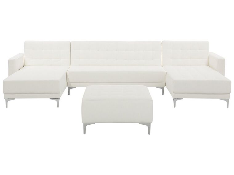 5 Seater U-Shaped Modular Faux Leather Sofa with Ottoman White ABERDEEN_740004