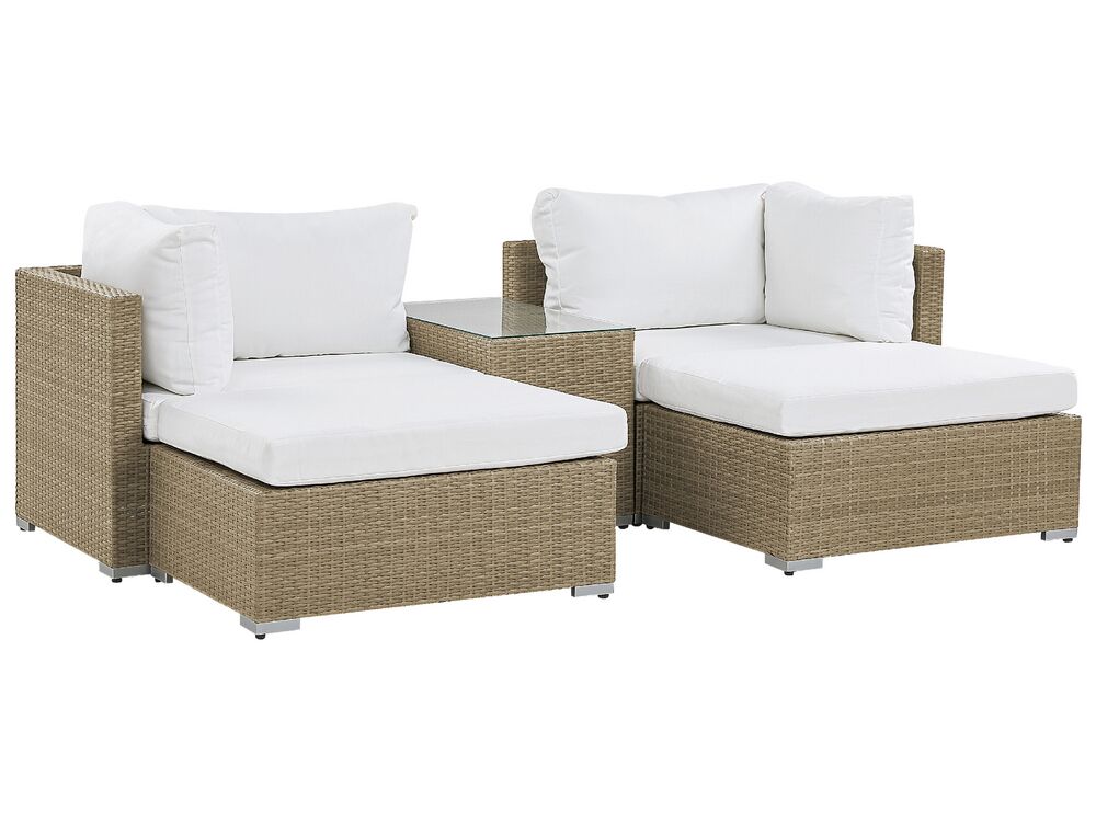 Lounge Set Rattan hellbraun 2Sitzer Auflagen cremeweiß NOTO Beliani.de