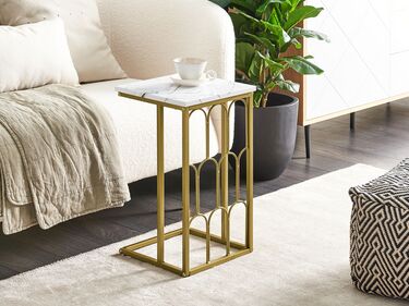 Side Table Marble Effect White with Gold PANDALE 