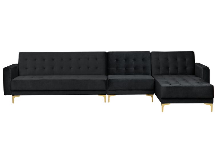 Left Hand Modular Velvet Sofa Black ABERDEEN_857461