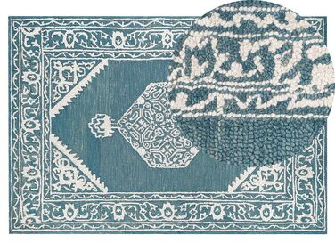 Teppich Wolle weiß / blau 140 x 200 cm GEVAS