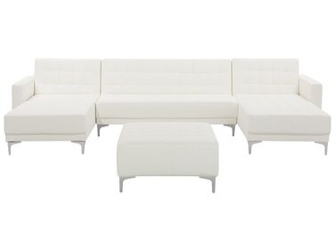 5 Seater U-Shaped Modular Faux Leather Sofa with Ottoman White ABERDEEN