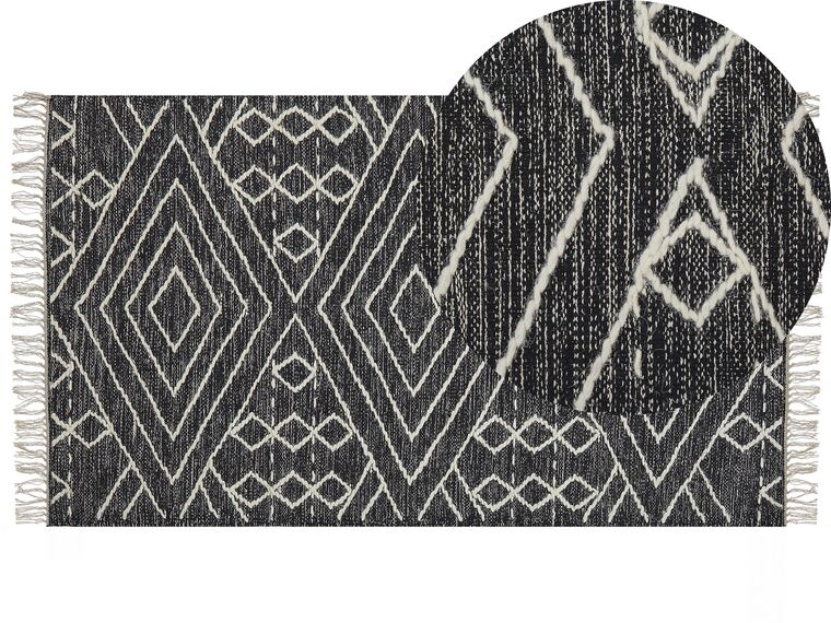 Teppich Baumwolle schwarz / weiss 80 x 150 cm geometrisches Muster Kurzflor KHENIFRA_831109