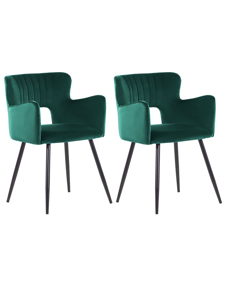 Conjunto de 2 sillas de comedor de terciopelo verde esmeralda/negro SANILAC_847164