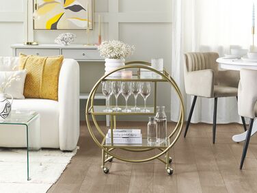 Metal Drinks Trolley with Glass Top Gold COLTON
