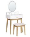 Toaletka 3 szuflady lustro LED ze stołkiem biało-złota ROSEY_844798