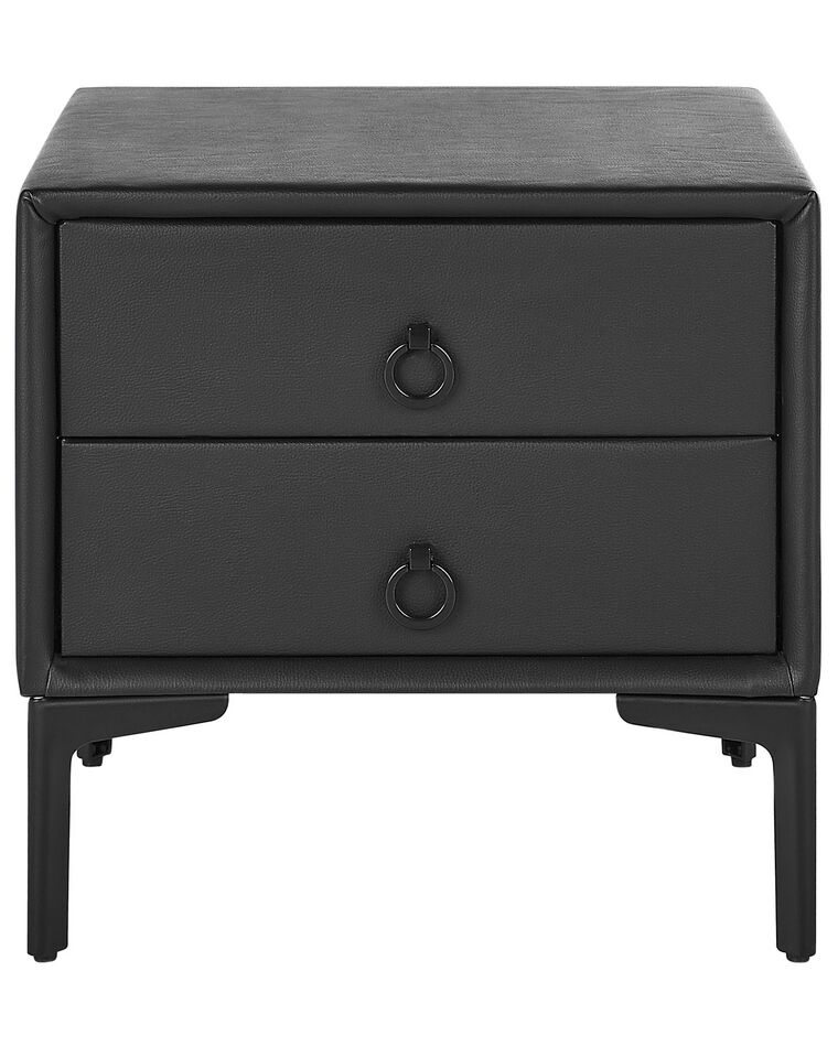 2 Drawer Faux Leather Bedside Table Black SEZANNE Beliani.co.uk