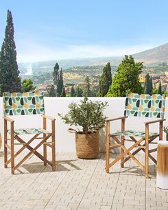 Vaalea akaasiapuinen puutarhatuoli harmaalla/monivärisellä kankaalla 2 kpl CINE