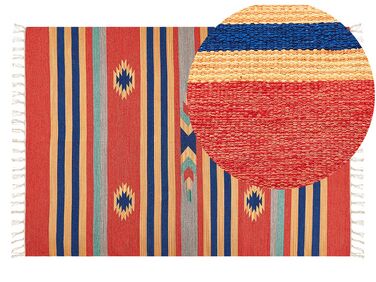 Kelim Teppich Baumwolle mehrfarbig 140 x 200 cm geometrisches Muster Kurzflor HATIS