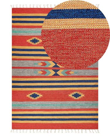 Kelim Teppich Baumwolle mehrfarbig 140 x 200 cm geometrisches Muster Kurzflor HATIS