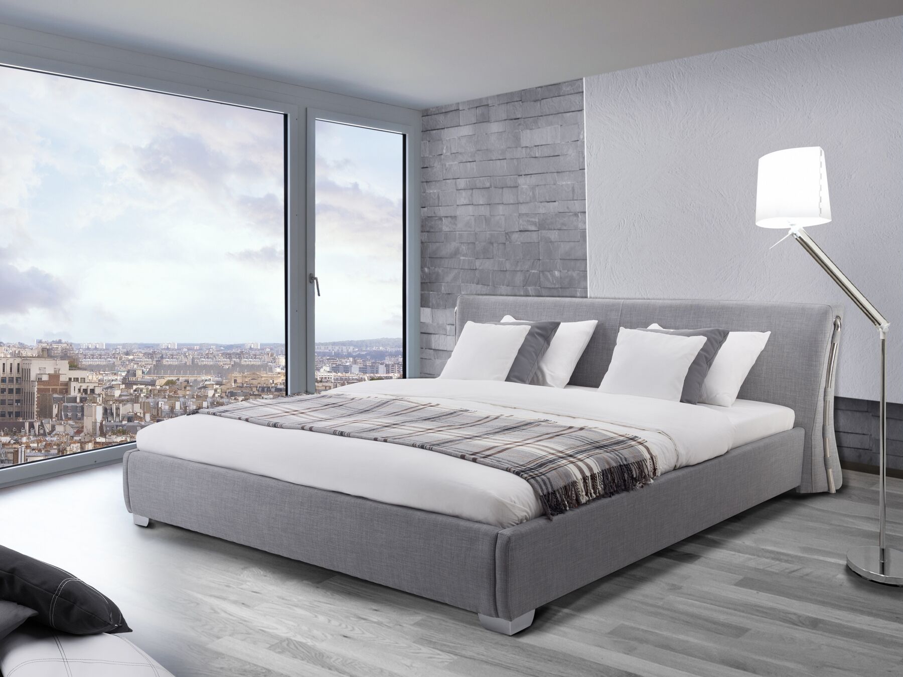 Polsterbett grau Lattenrost 140 x 200 cm PARIS Beliani.ch