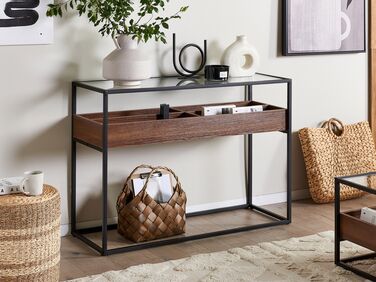 Glass Top Console Table Dark Wood and Black WACO