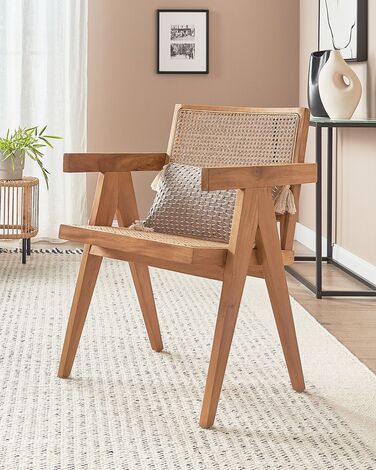 Wooden Chair with Rattan Braid Light Wood WESTBROOK