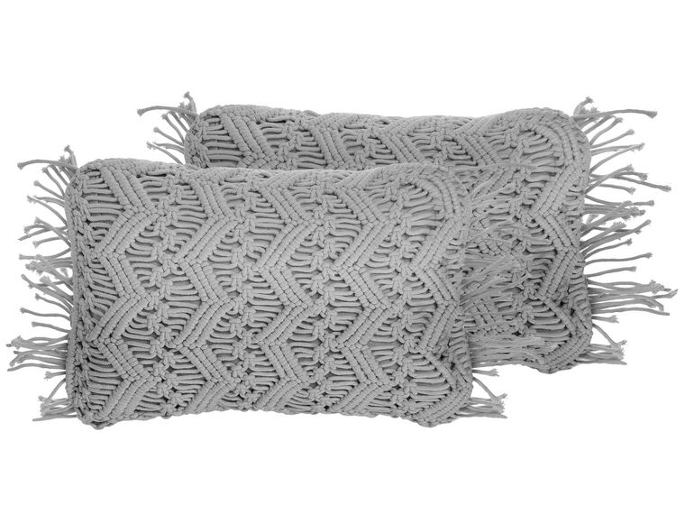 Set of 2 Cotton Macramé Cushions with Tassels 30 x 45 cm Grey KIRIKKALE_769027