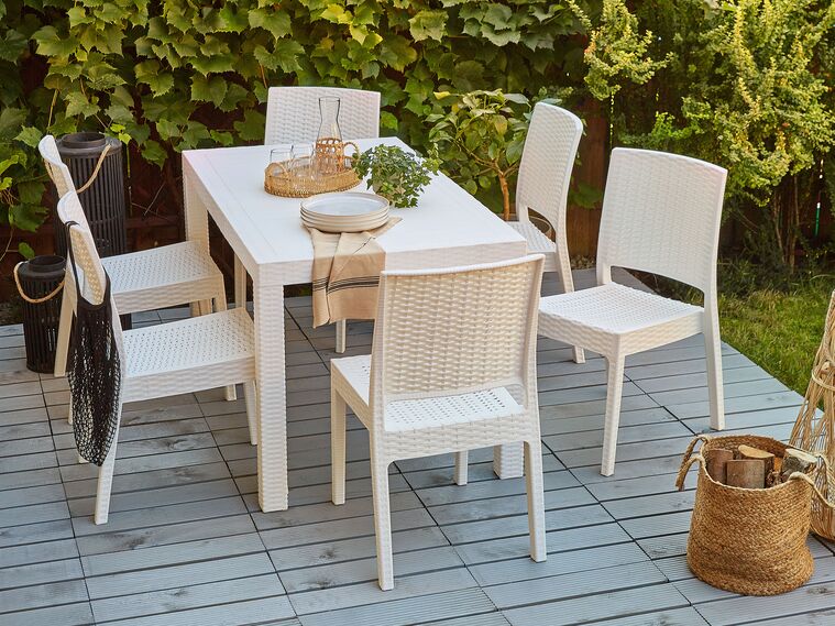 Gartenmöbel Set Rattanoptik weiß 6Sitzer FOSSANO Beliani.de