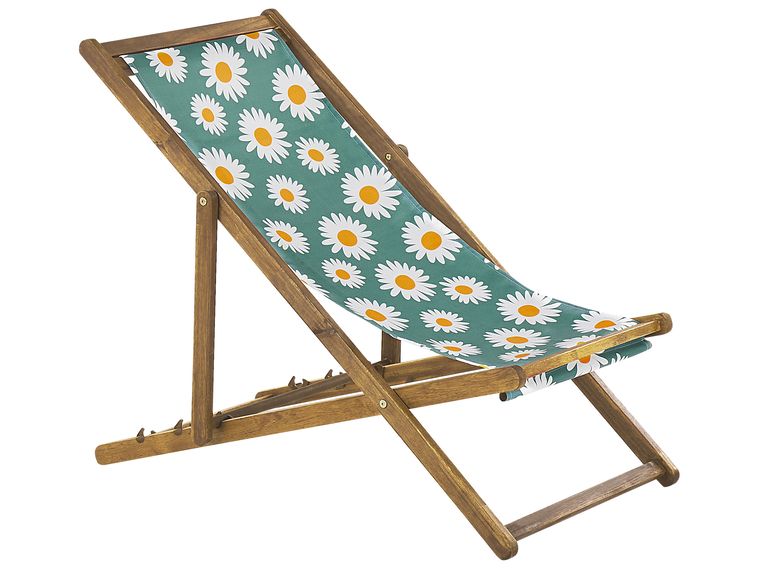 Set of 2 Folding Deck Chairs and 2 Replacement Fabrics Light Wood with