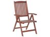 Set de terrasse table et 2 chaises en bois foncé coussins bleus TOSCANA_802613