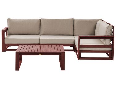 Lounge Set zertifiziertes Holz mahagonibraun 4-Sitzer linksseitig modular Auflagen taupe TIMOR II
