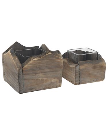 Set of 2 Candle Holders Dark Wood PLATEROS