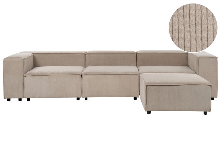 Sofa modułowa 3-osobowa sztruksowa z otomaną jasnobrązowa APRICA_909928
