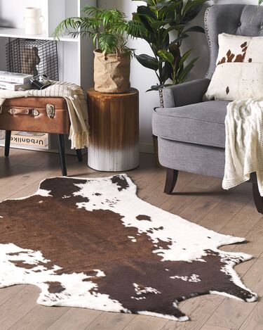 Faux Cowhide Area Rug 130 x 170 cm White and Brown BOGONG
